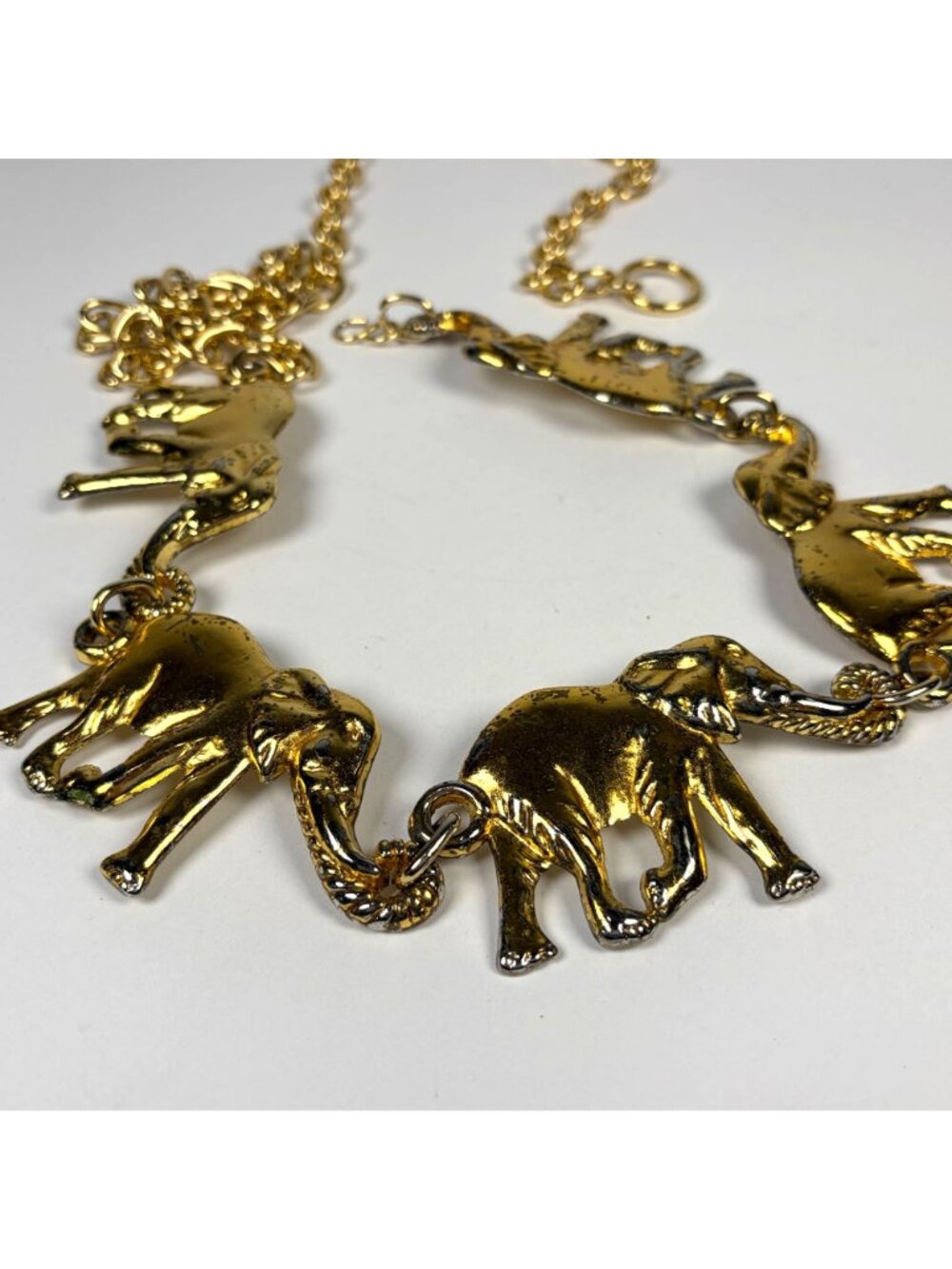 Vintage Gold Tone Metal Elephant Shape Charms Chain Link Waist Belt Adjustable - Picture 6 of 7